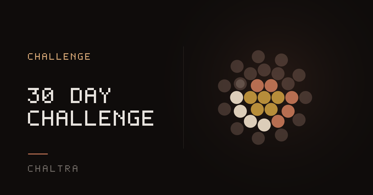 A 30 day challenge grid with completed days filled in