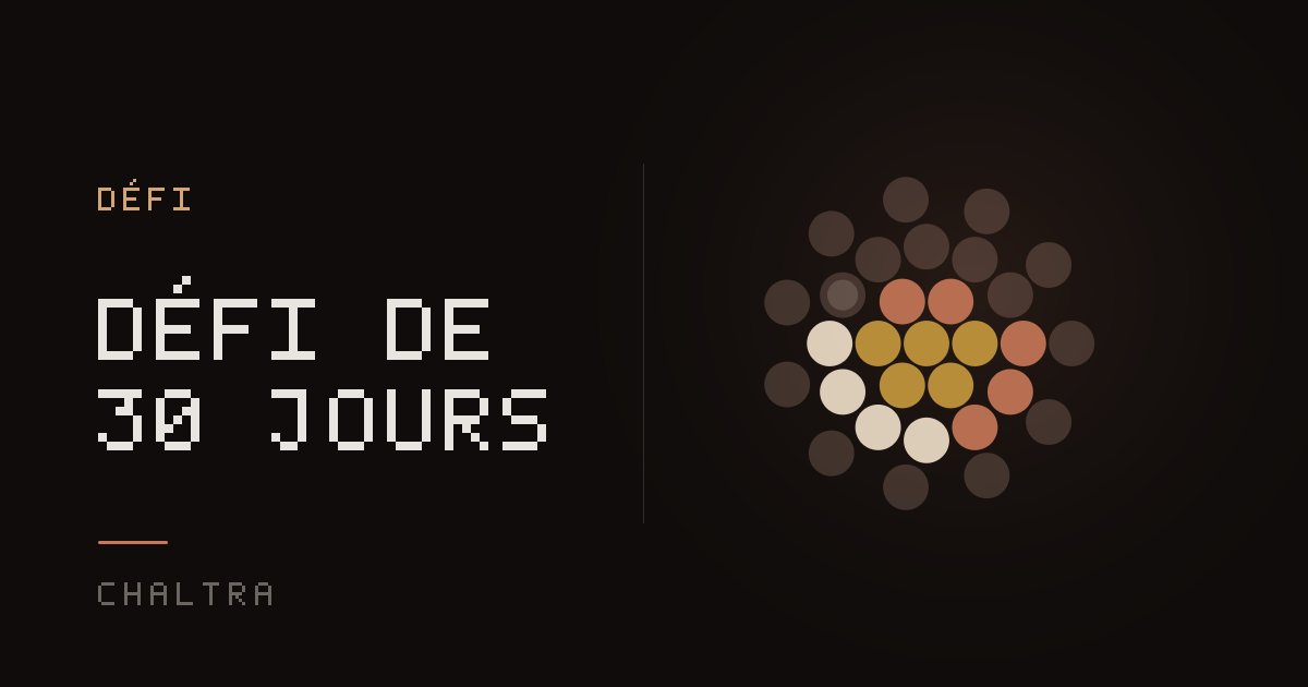 Grille d'un défi de 30 jours avec les jours faits remplis