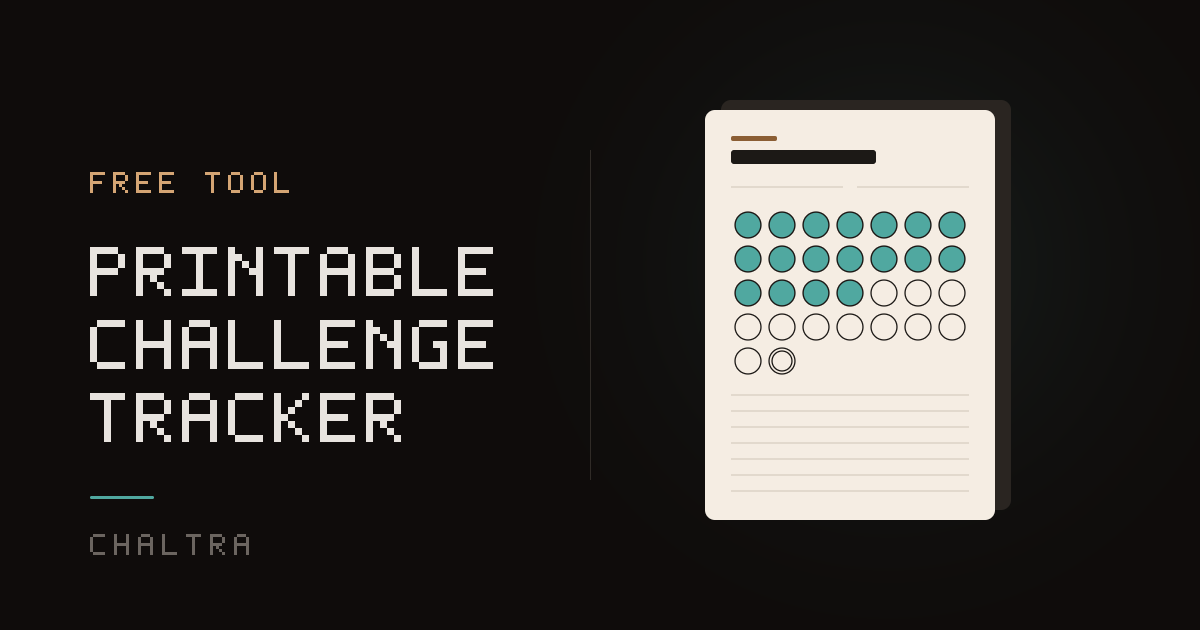 Printed 30 day challenge tracker with 18 days colored in